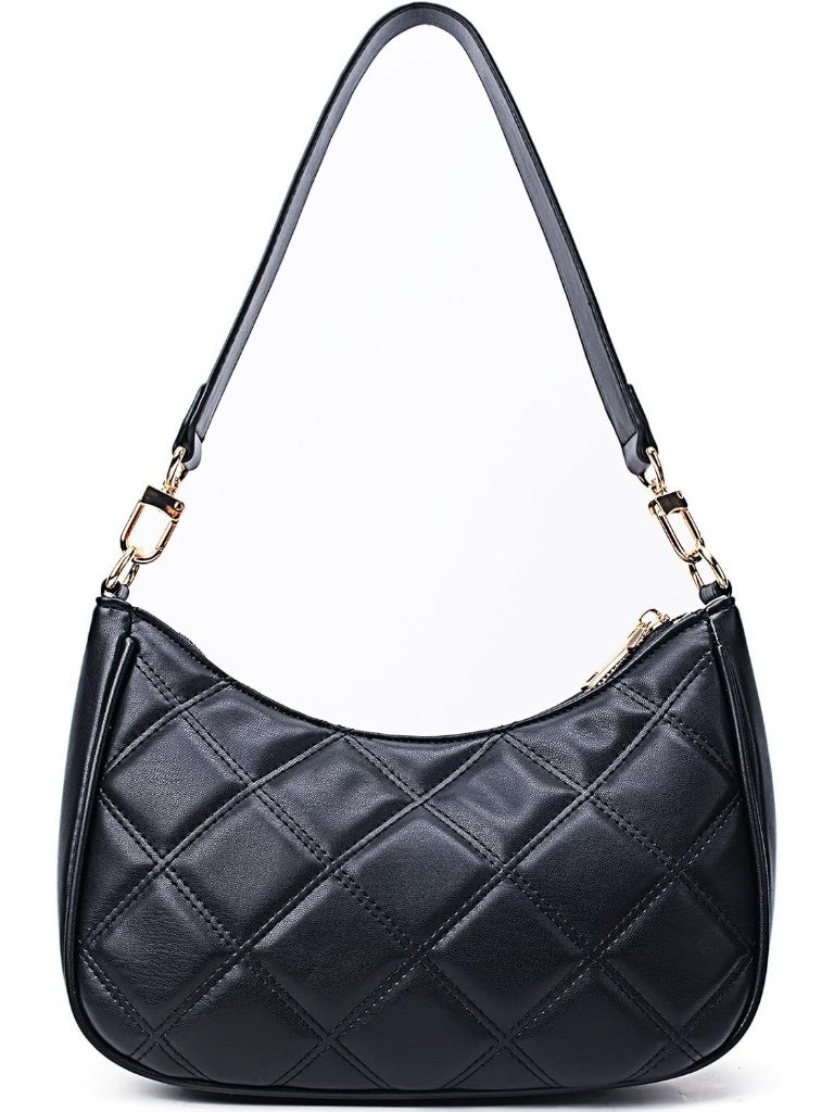 Women's Black Hobo Shoulder Bag Mini Tote Handbag Zipper Clutch Purse